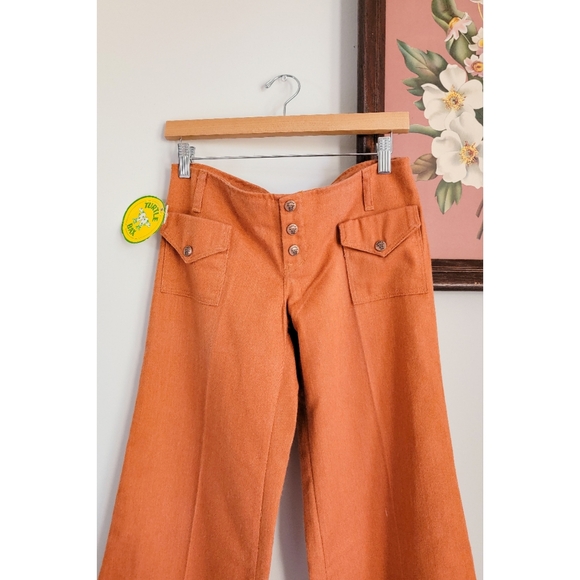 70s Turtlebax Deadstock Orange 1970s Vintage Low Rise Wide Leg Bell Bottom Pants - Picture 4 of 15